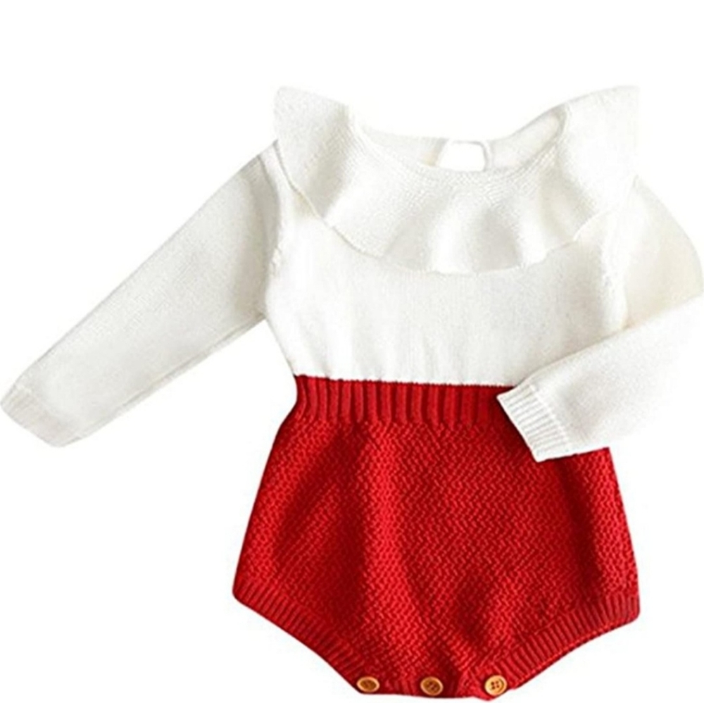 Baby Girl Red and White Knit Holiday or Christmas Romper Size 6 months